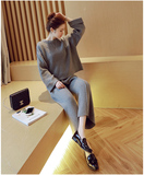 2016韩版新款毛线针织衫女装两件套宽松休闲上衣+阔腿裤套装潮