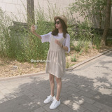 完爱韩国代购 可爱简单不挑身材的哦 亚麻背带少女连衣裙E257