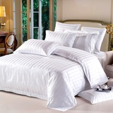 酒店床上用品批发宾馆三四件套条纹涤棉三分条被套床单白色加密厚