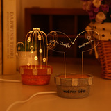 特价包邮树脂简约充电USB小台灯床头灯卡通植物灯泡3D小夜灯礼品