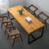 铁艺复古欧美式长方形办公实木餐桌椅子组合现代简约经济型整装