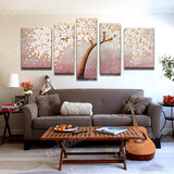纯手绘油画客厅沙发背景墙装饰画欧式无框画壁画五联组合画发财树