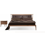 胡桃木床1.8米婚床1.5米真皮靠背床北欧宜家卧室床现代实木床2米