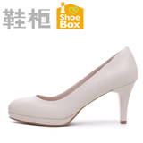 SHOEBOX/鞋柜正品16春季新款女鞋粗跟真皮防水台浅口女单鞋工作鞋