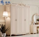 珀斯家具欧式衣柜实木卧室四门衣柜木质整体法式白色板式衣柜
