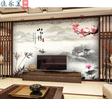 中式复古国画墙纸 水墨山水情梅花大型壁画 客厅电视背景墙纸壁纸