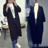 春秋韩版学院BF风大码宽松中长款廓形茧型西装风衣外套黑色女大衣