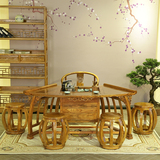 中式实木茶台茶桌椅组合仿古雕花喝茶功夫茶艺桌南方榆木多功能