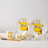 韩式卡通陶瓷餐具微波创意儿童盘子家用碗碟骨瓷套装可爱骨瓷碗盘