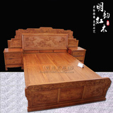 实木中式红木家具1.5米床双人床缅甸花梨山水雕刻3件套大果紫檀