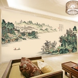 高清大型3d壁画 客厅电视背景墙纸古典中式国画山水风景无缝壁纸