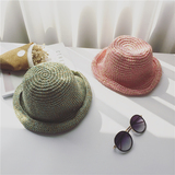 可爱韩国混色光身草编渔夫帽子青年女夏沙滩折叠遮阳帽小圆帽礼帽