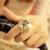 欧美大牌镀金戒指 宫廷复古玫瑰花朵珍珠镶嵌戒指开口戒指 女指环
