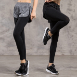 假两件紧身瑜伽裤女夏薄款跑步运动长裤速干弹力健身打底裤健美裤
