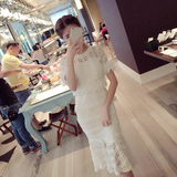 【F-】白色镂空圆领蕾丝上衣包臀鱼尾裙两件套装连衣裙夏女