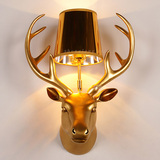 美式个性鹿头壁灯创意客厅卧室鹿角壁灯树脂酒店别墅KTV装饰灯具