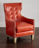 特价老虎椅美式单人沙发椅红色欧式皮艺高背沙发凳真皮沙发椅现货