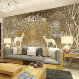 3D立体大型壁画无纺布客厅沙发5d电视背景墙欧式立体浮雕梅花鹿