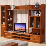 新中式卧室实木电视柜简约背景橡木组合电视背景墙地柜酒柜多功能