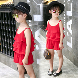 女童套装夏装2016新款韩版宝宝儿童夏季小女孩雪纺背心短裤两件套