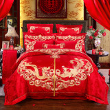 婚庆四件套大红刺绣全棉龙凤新婚床上用品八十六件套结婚床品被套