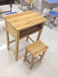 中小学生学校实木课桌 单人带小方凳课桌 木制课桌椅批发