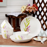 简约中式陶瓷米饭餐具套装家用碗盘 清新方形碗碟组合盘子整套4人
