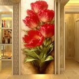 3D立体玄关壁纸 客厅走廊过道背景墙纸 欧式油画红花花卉大型壁画