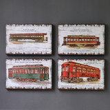 美式乡村复古做旧木板无框挂画老式火车壁画墙饰电表箱现代装饰画