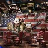 怀旧复古卡通军事主题壁纸咖啡餐厅儿童房间背景墙纸壁画迷彩个性