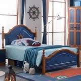 宜捷家居 全实木卧室儿童床地中海卧室家具套房蓝色床王子床