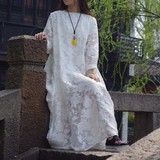2016夏季新款连衣裙白色文艺民族风女装杨丽萍同款不规则蕾丝长裙