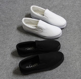 新款低帮帆布鞋女韩版平跟平底一脚蹬休闲鞋纯黑色布鞋白色工作鞋