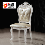 乐购 欧式实木皮餐椅 白色仿古色雕花椅子酒店餐厅小户型橡木餐椅