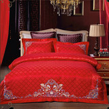新款提花绣花婚礼四五六七件套1.8m/2米大红结婚庆纯棉被套床单