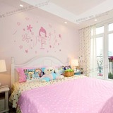 卡通小女孩卧室床头背景图硅藻泥施工模板不干胶雕刻pvc墙贴