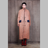 Mengyao原创独家定制粉色圈圈羊毛西装式拼接宽松毛呢大衣外套
