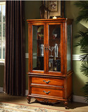 欧式实木酒柜 美式橡木双门玻璃展示柜 现代简约家具樱桃红装饰柜