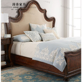 法式新古典现代复古实木做旧双人床美式大床软靠婚床雕刻床定制