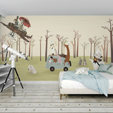 卡通墙纸男女孩儿童房卧室背景墙壁画森林动物壁纸幼儿园墙画防水