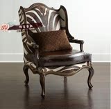 美式实木皮艺单人沙发椅欧式时尚简约高背老虎椅法式新古典休闲椅