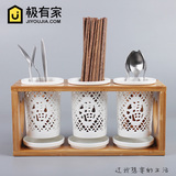 包邮日式陶瓷筷子笼筷子桶厨房筷子筒筷架沥水筷子盒三筒筷盒特价