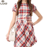 ELAND韩国衣恋夏季新品格纹短袖休闲连衣裙EEOW42552M专柜正品