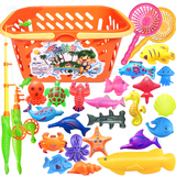 儿童钓鱼玩具磁性套装宝宝戏水幼儿园家庭装塑料益智玩具桶装