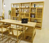 老榆木免漆实木书架 新中式现代 储物架成套家具 餐椅茶桌椅组合