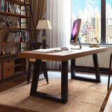 实木电脑桌台式家用转角简易写字桌简约现代铁艺办公桌笔记本书桌