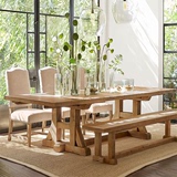 美式乡村做旧全实木餐桌 简约复古小户型长方形办公会议桌椅组合