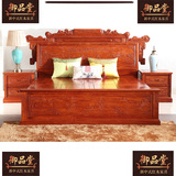 红木家具缅甸花梨木1.8m雕花山水双人大床大果紫檀中式床头柜组合