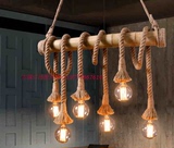 北欧复古创意麻绳吊灯美式田园餐厅饭店咖啡厅服装店竹子竹筒吊灯