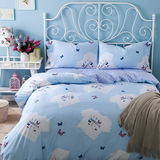 缦色 蓝色波点全棉床单四件套 韩式纯棉田园床上用品 小蝴蝶图案